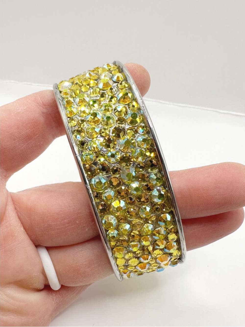 Handmade bangle bracelet with hand placed high quality Light Yellow crystals